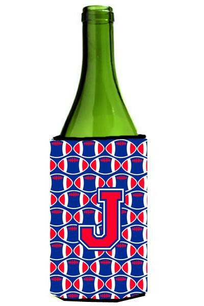 Letter J Football Crimson and Yale Blue Wine Bottle Beverage Insulator Hugger CJ1076-JLITERK by Caroline&#39;s Treasures