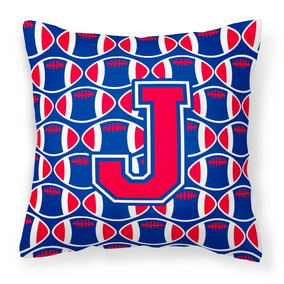 Letter J Football Harvard Crimson and Yale Blue Fabric Decorative Pillow CJ1076-JPW1414 by Caroline&#39;s Treasures