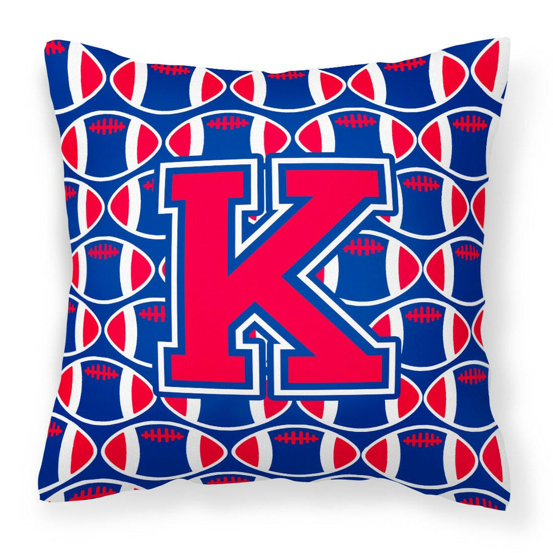 Letter K Football Harvard Crimson and Yale Blue Fabric Decorative Pillow CJ1076-KPW1414 by Caroline&#39;s Treasures
