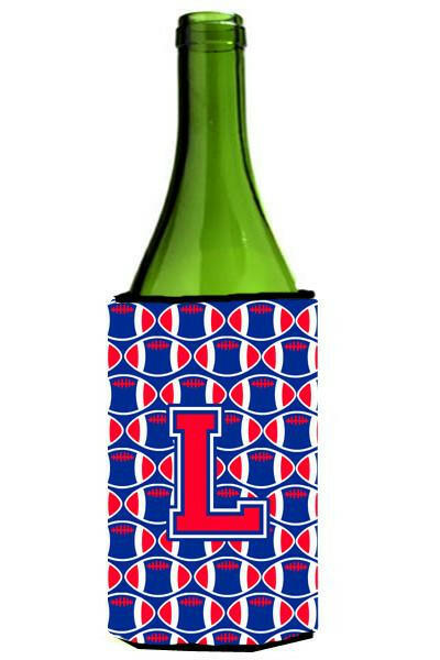 Letter L Football Crimson and Yale Blue Wine Bottle Beverage Insulator Hugger CJ1076-LLITERK by Caroline&#39;s Treasures