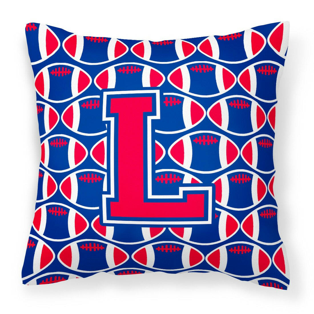 Letter L Football Harvard Crimson and Yale Blue Fabric Decorative Pillow CJ1076-LPW1414 by Caroline&#39;s Treasures