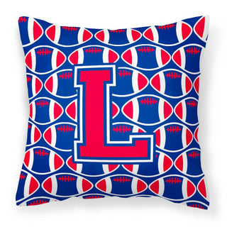 Letter L Football Harvard Crimson and Yale Blue Fabric Decorative Pillow CJ1076-LPW1414