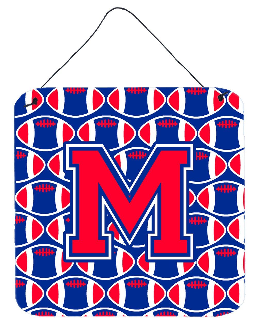 Letter M Football Harvard Crimson and Yale Blue Wall or Door Hanging Prints CJ1076-MDS66 by Caroline&#39;s Treasures