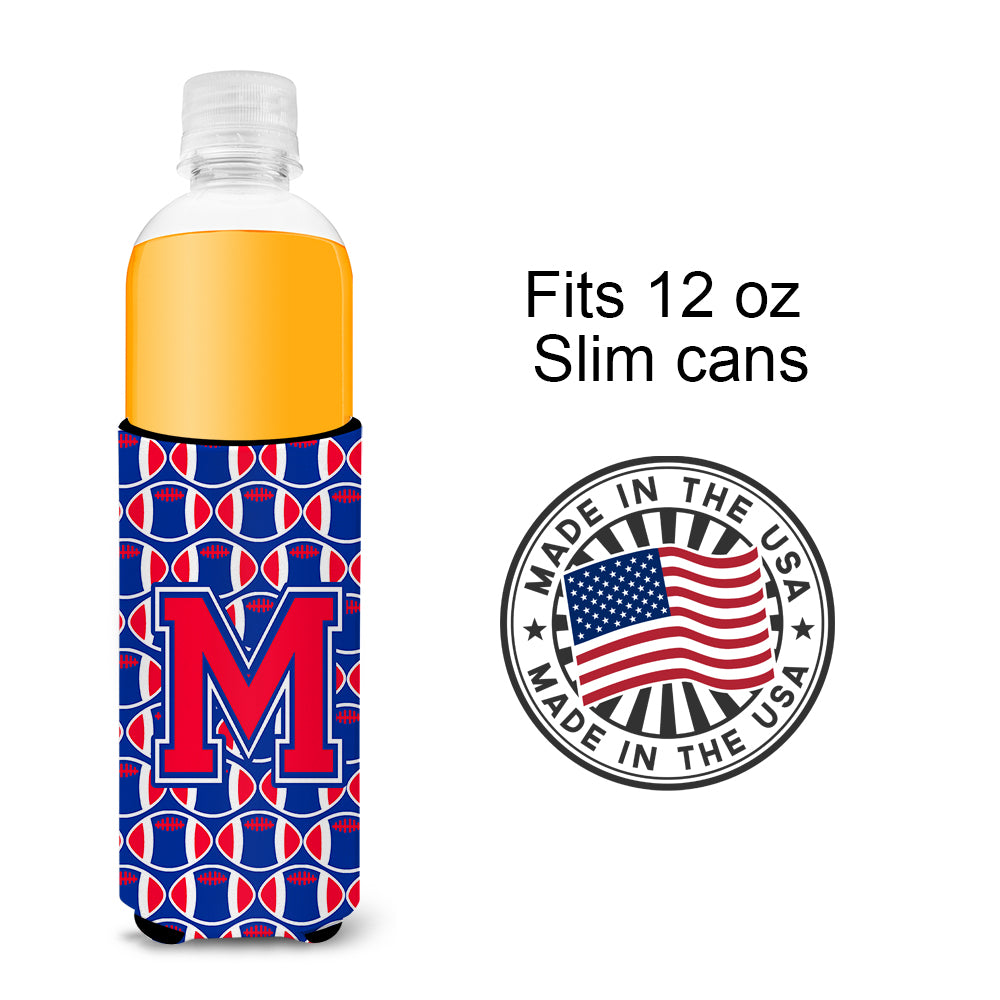 Letter M Football Crimson and Yale Blue Ultra Beverage Insulators for slim cans CJ1076-MMUK