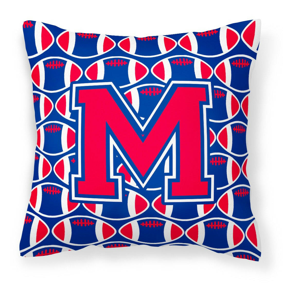 Letter M Football Harvard Crimson and Yale Blue Fabric Decorative Pillow CJ1076-MPW1414 by Caroline&#39;s Treasures