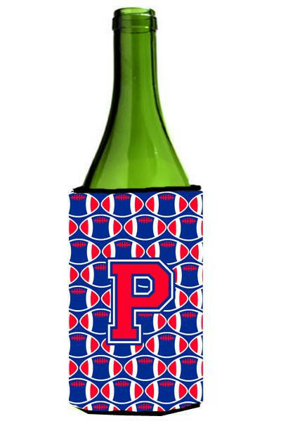 Letter P Football Crimson and Yale Blue Wine Bottle Beverage Insulator Hugger CJ1076-PLITERK by Caroline&#39;s Treasures