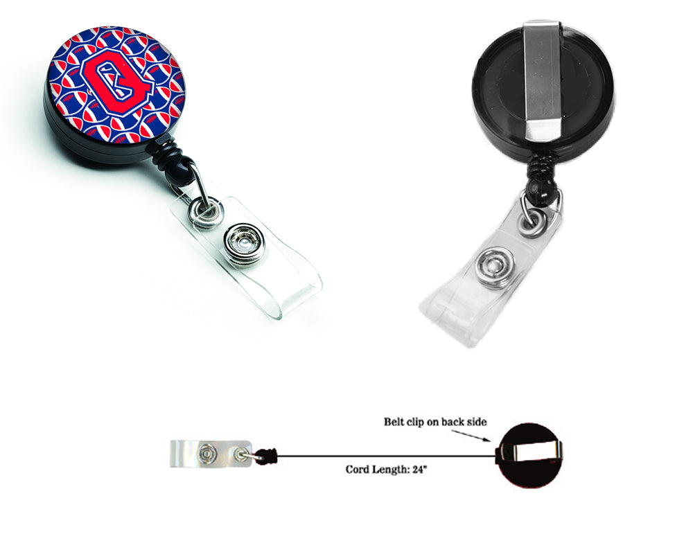 Letter Q Football Harvard Crimson and Yale Blue Retractable Badge Reel CJ1076-QBR