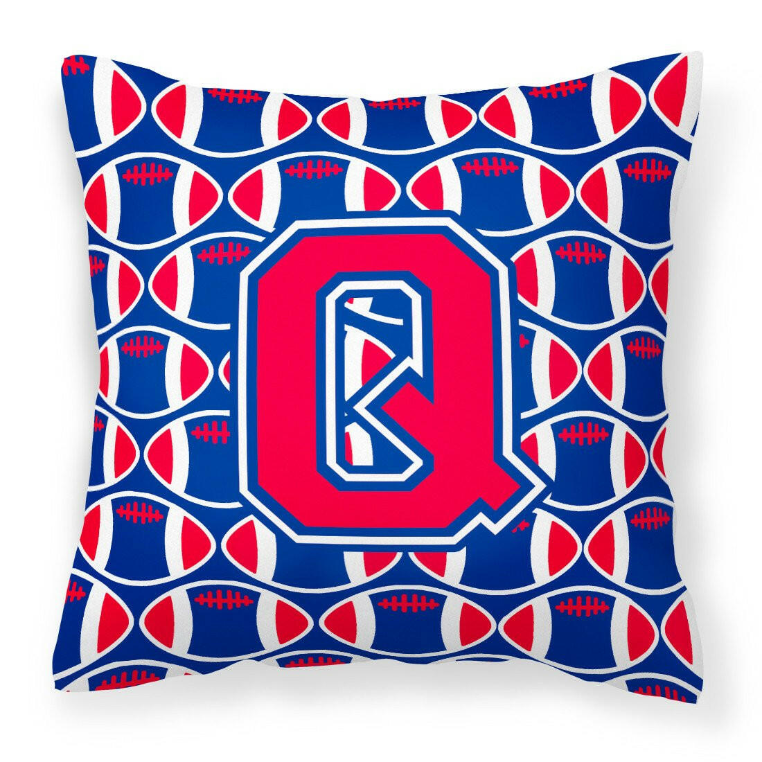 Letter Q Football Harvard Crimson and Yale Blue Fabric Decorative Pillow CJ1076-QPW1414 by Caroline&#39;s Treasures