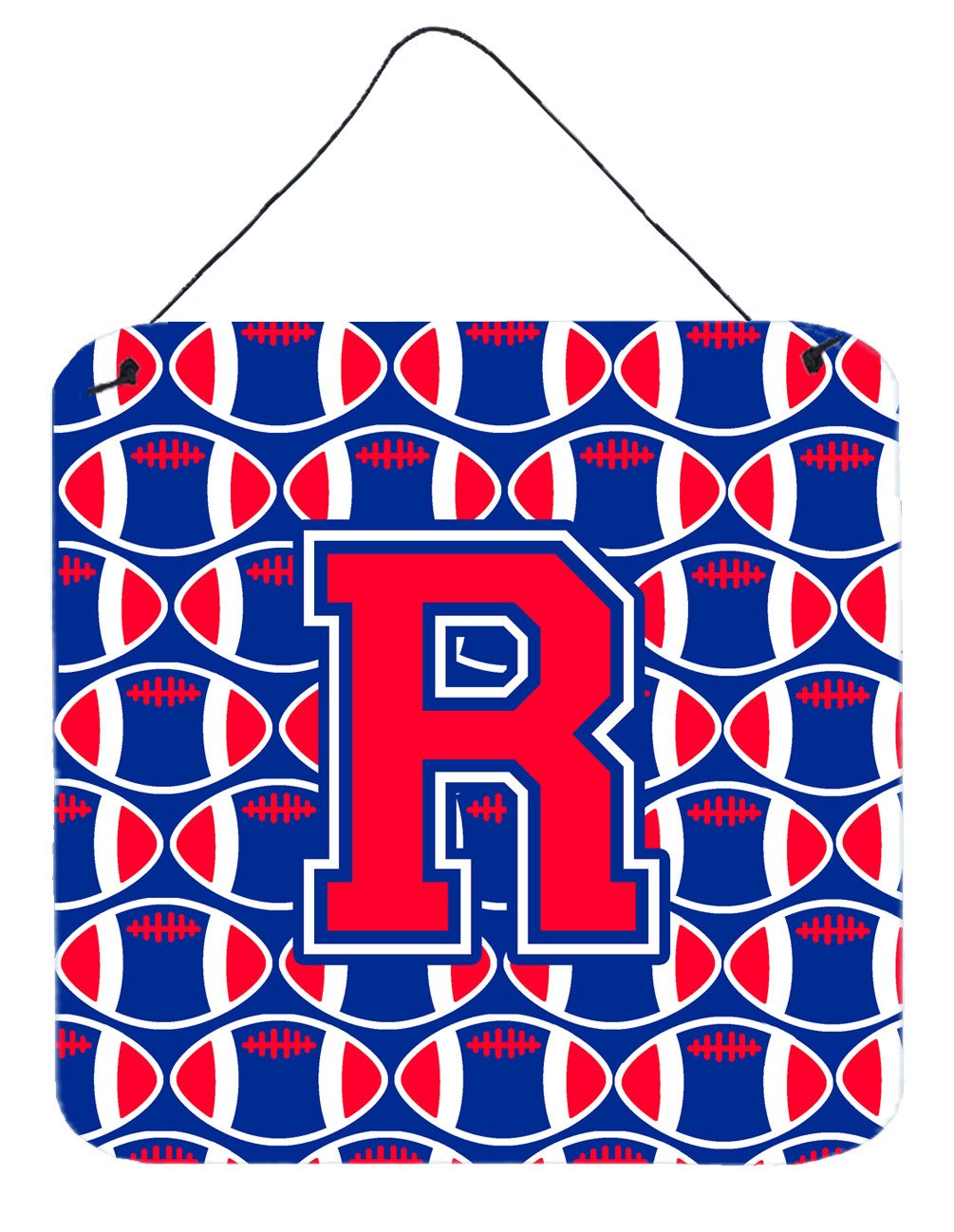 Letter R Football Harvard Crimson and Yale Blue Wall or Door Hanging Prints CJ1076-RDS66 by Caroline&#39;s Treasures