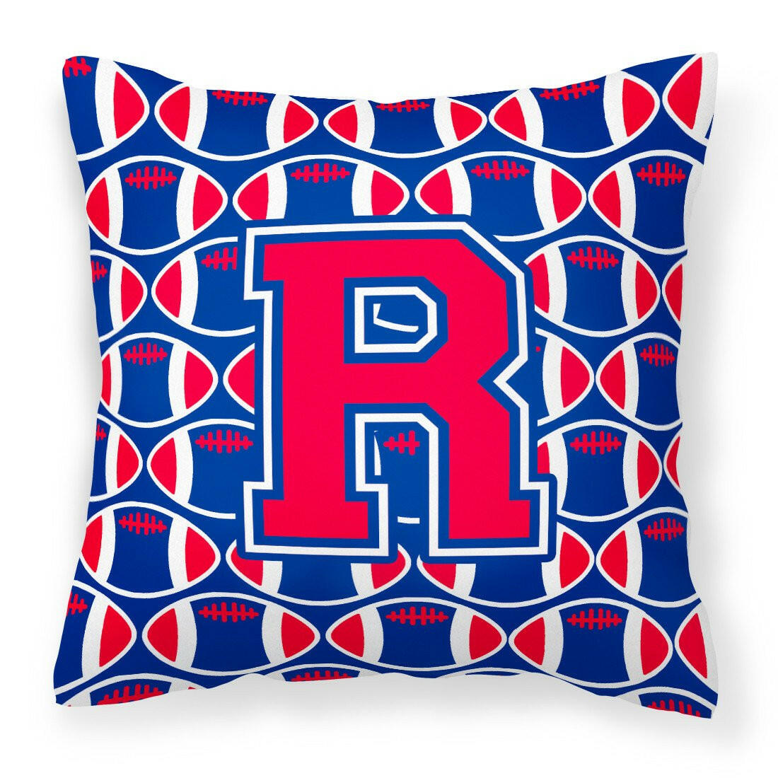 Letter R Football Harvard Crimson and Yale Blue Fabric Decorative Pillow CJ1076-RPW1414 by Caroline&#39;s Treasures