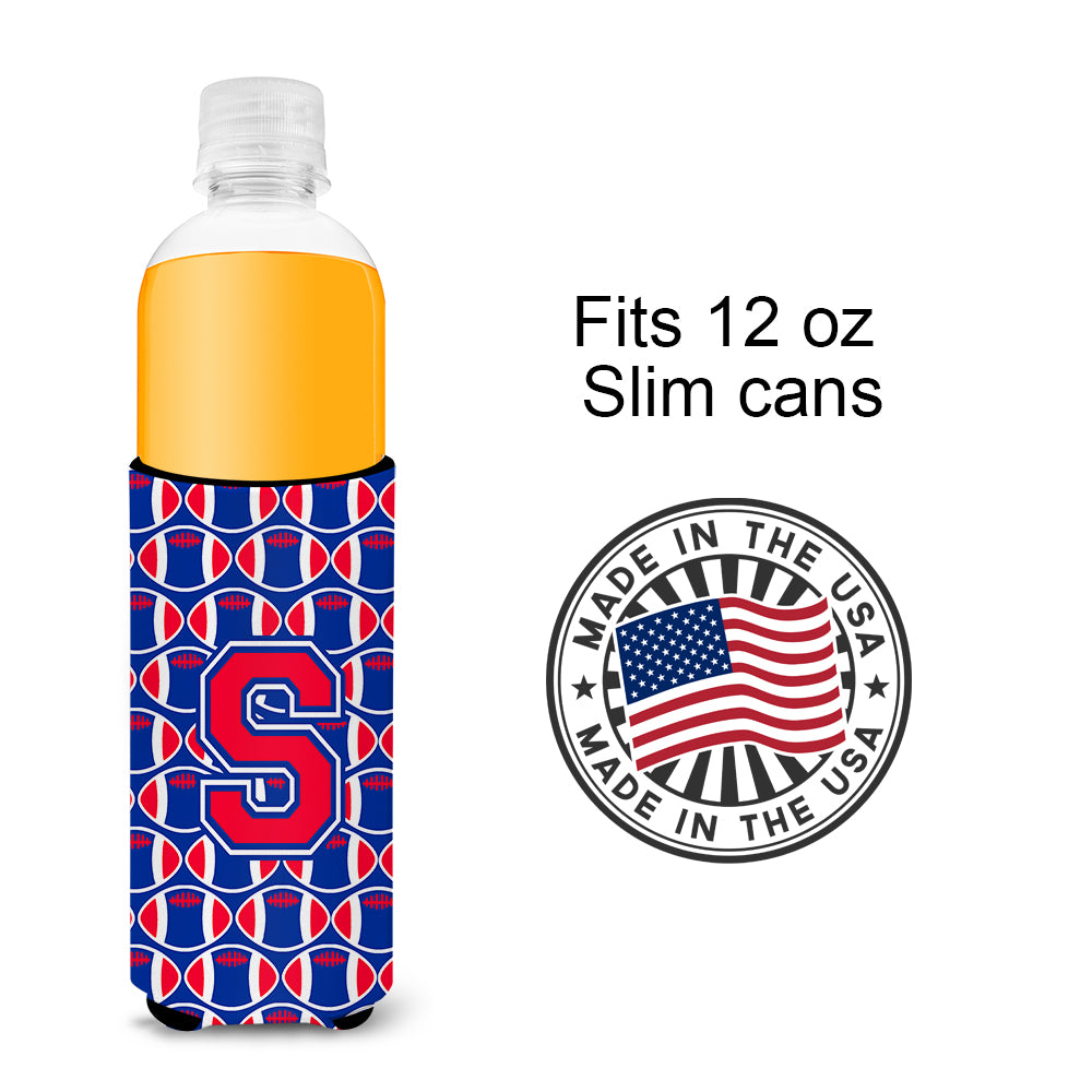 Letter S Football Crimson and Yale Blue Ultra Beverage Insulators for slim cans CJ1076-SMUK.