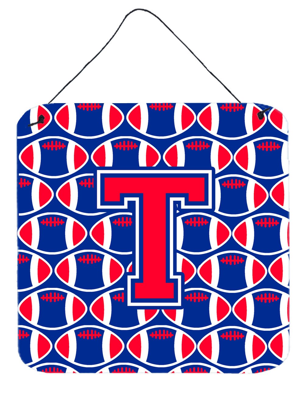 Letter T Football Harvard Crimson and Yale Blue Wall or Door Hanging Prints CJ1076-TDS66 by Caroline&#39;s Treasures
