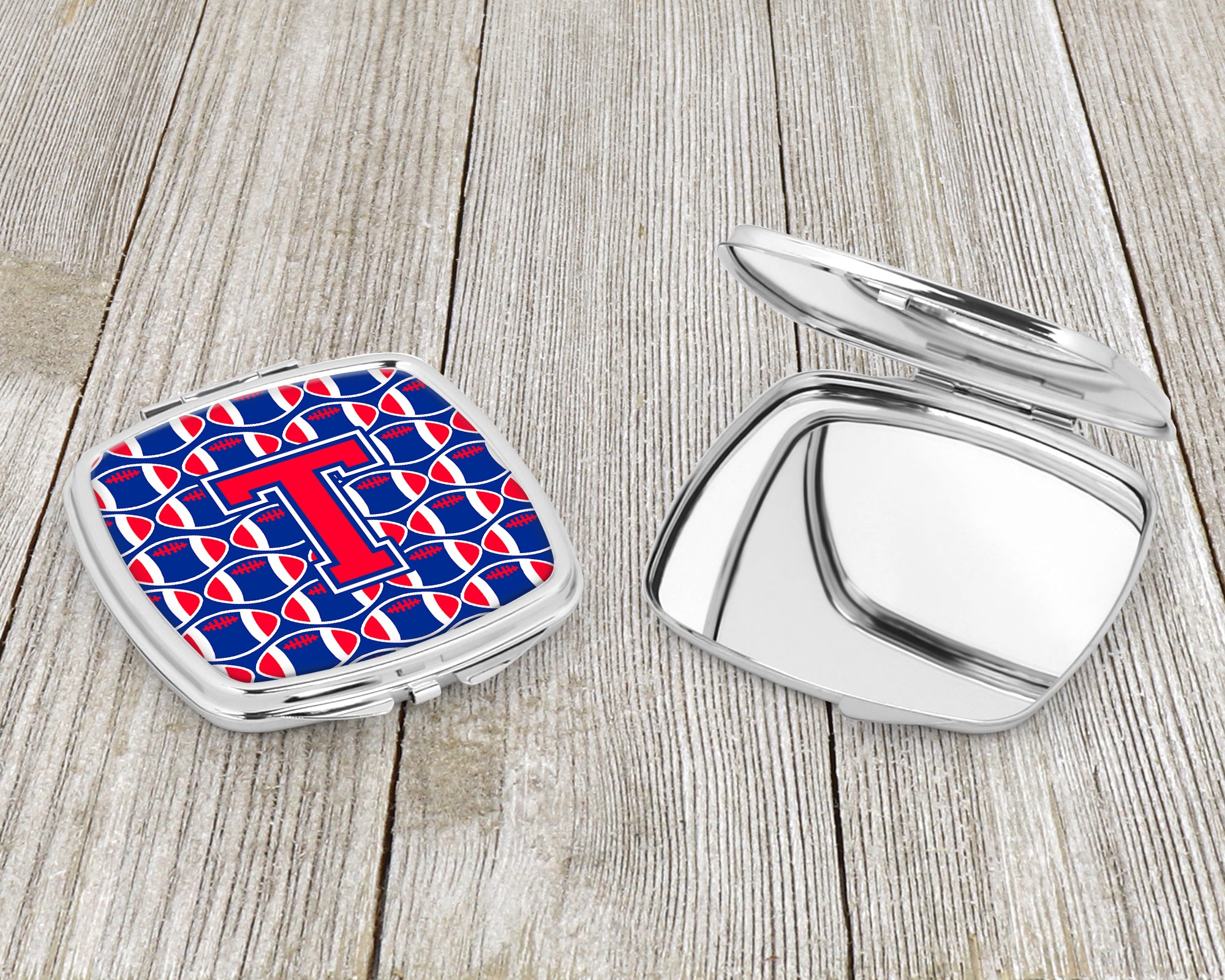 Letter T Football Harvard Crimson and Yale Blue Compact Mirror CJ1076-TSCM  the-store.com.