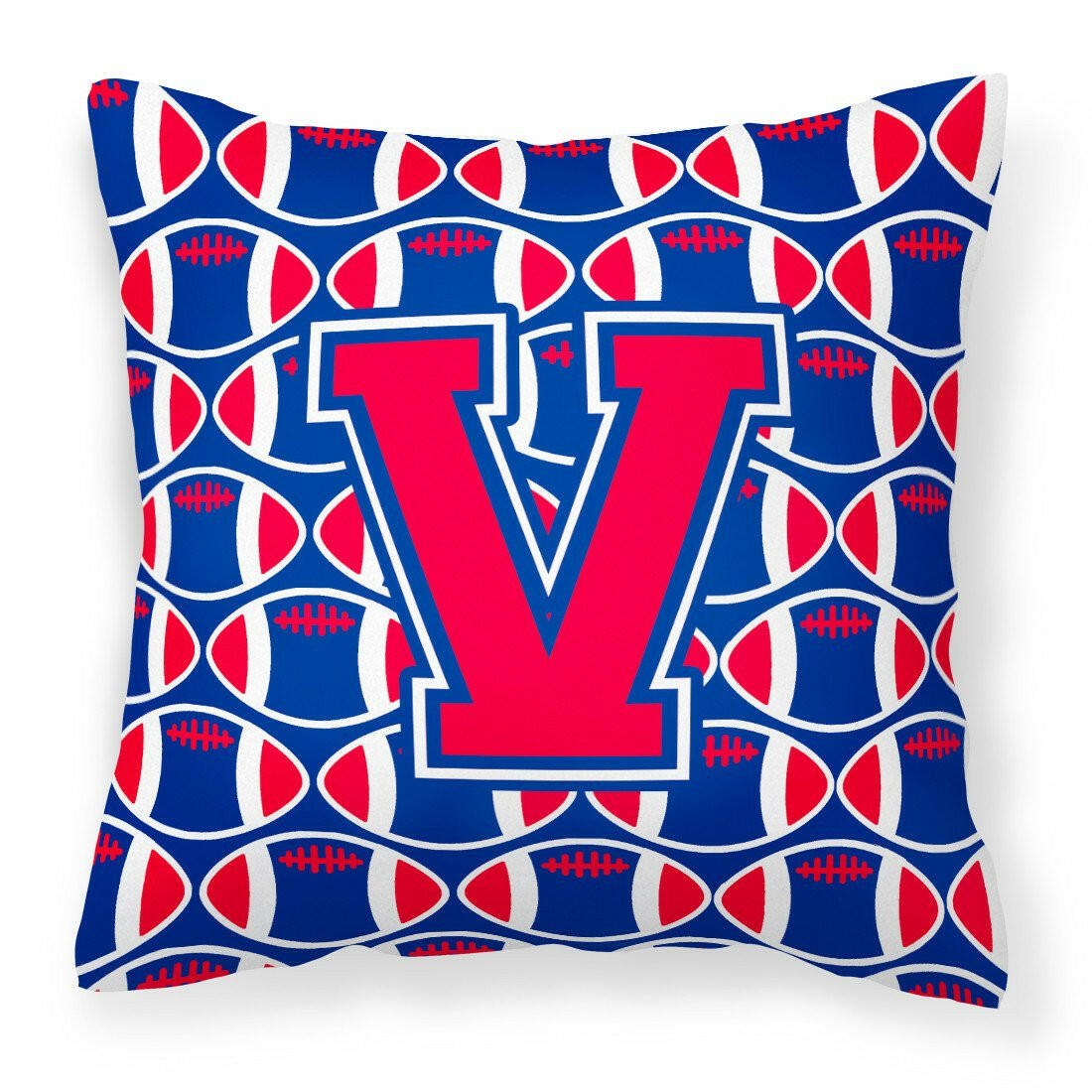 Letter V Football Harvard Crimson and Yale Blue Fabric Decorative Pillow CJ1076-VPW1414 by Caroline&#39;s Treasures