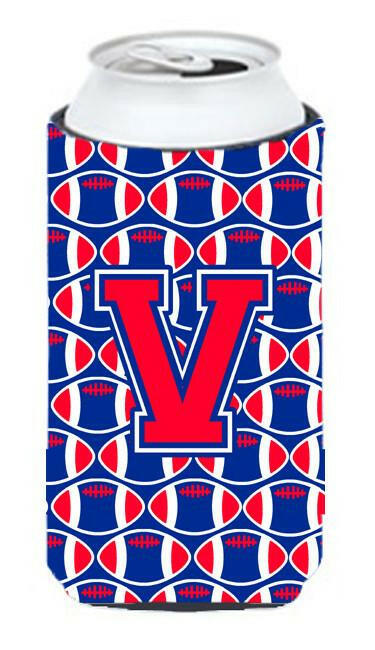 Letter V Football Crimson and Yale Blue Tall Boy Beverage Insulator Hugger CJ1076-VTBC by Caroline&#39;s Treasures