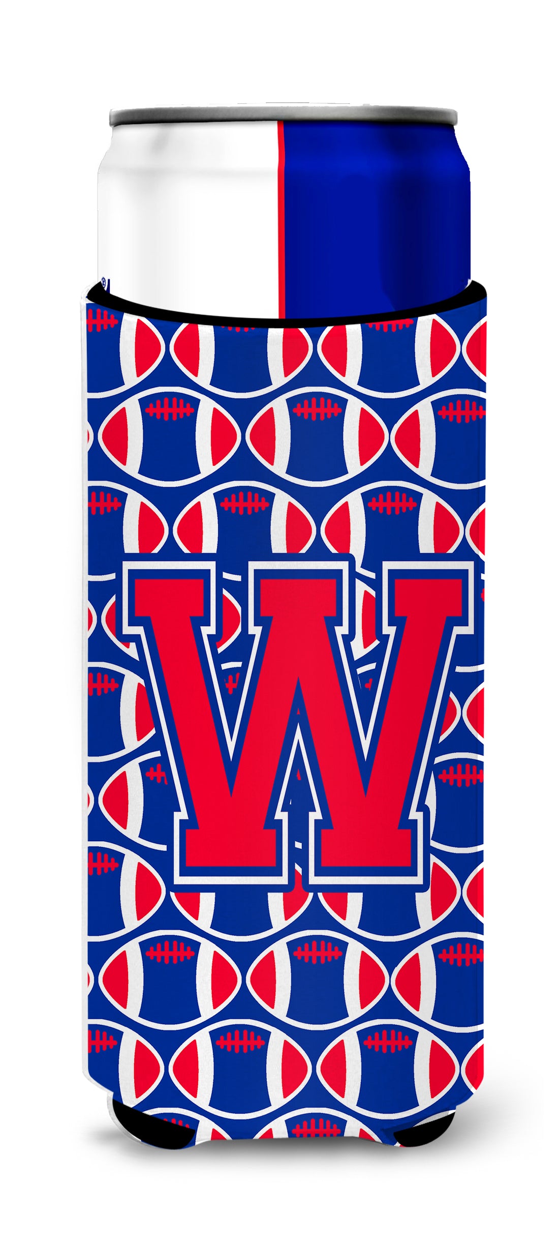 Letter W Football Crimson and Yale Blue Ultra Beverage Insulators for slim cans CJ1076-WMUK