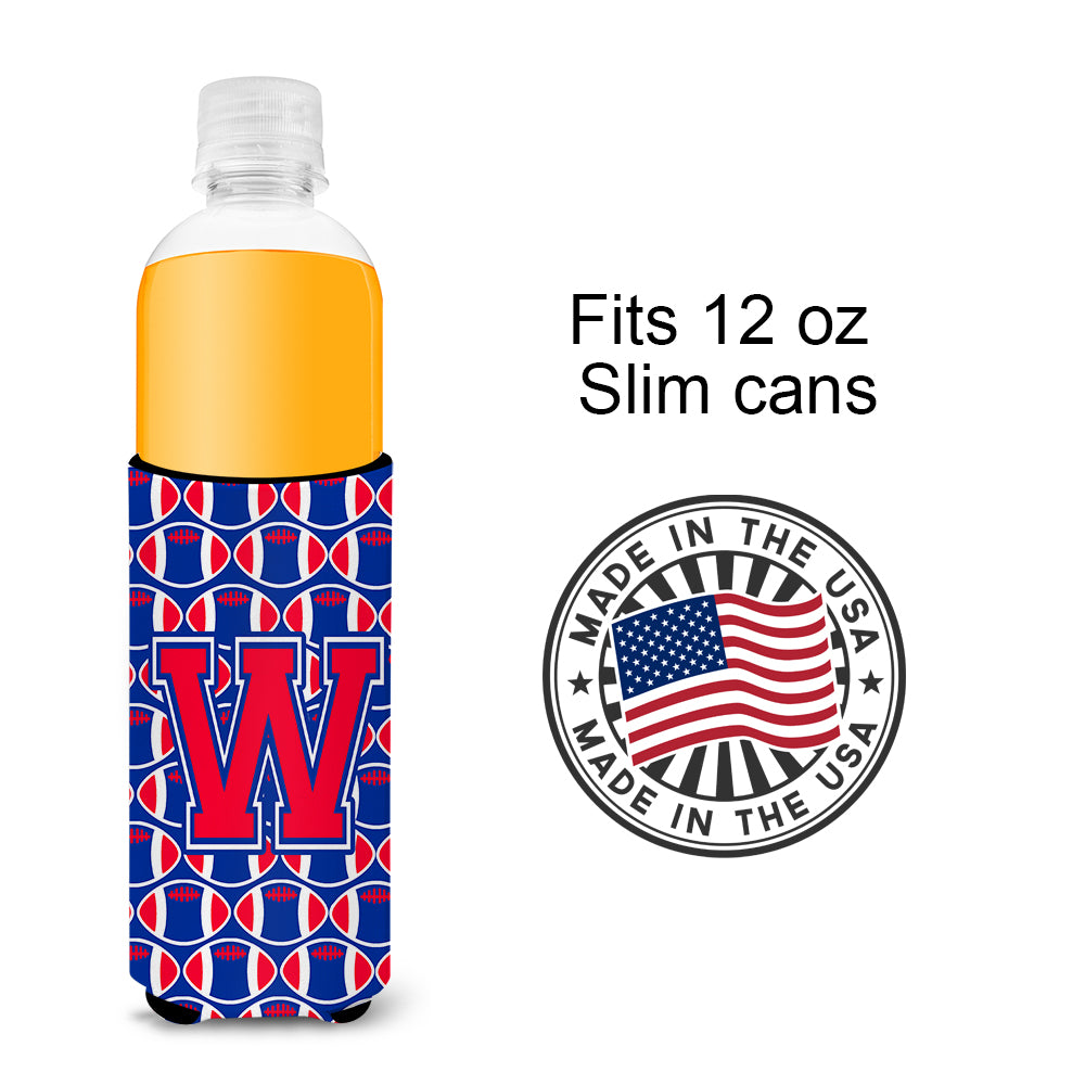 Letter W Football Crimson and Yale Blue Ultra Beverage Insulators for slim cans CJ1076-WMUK.