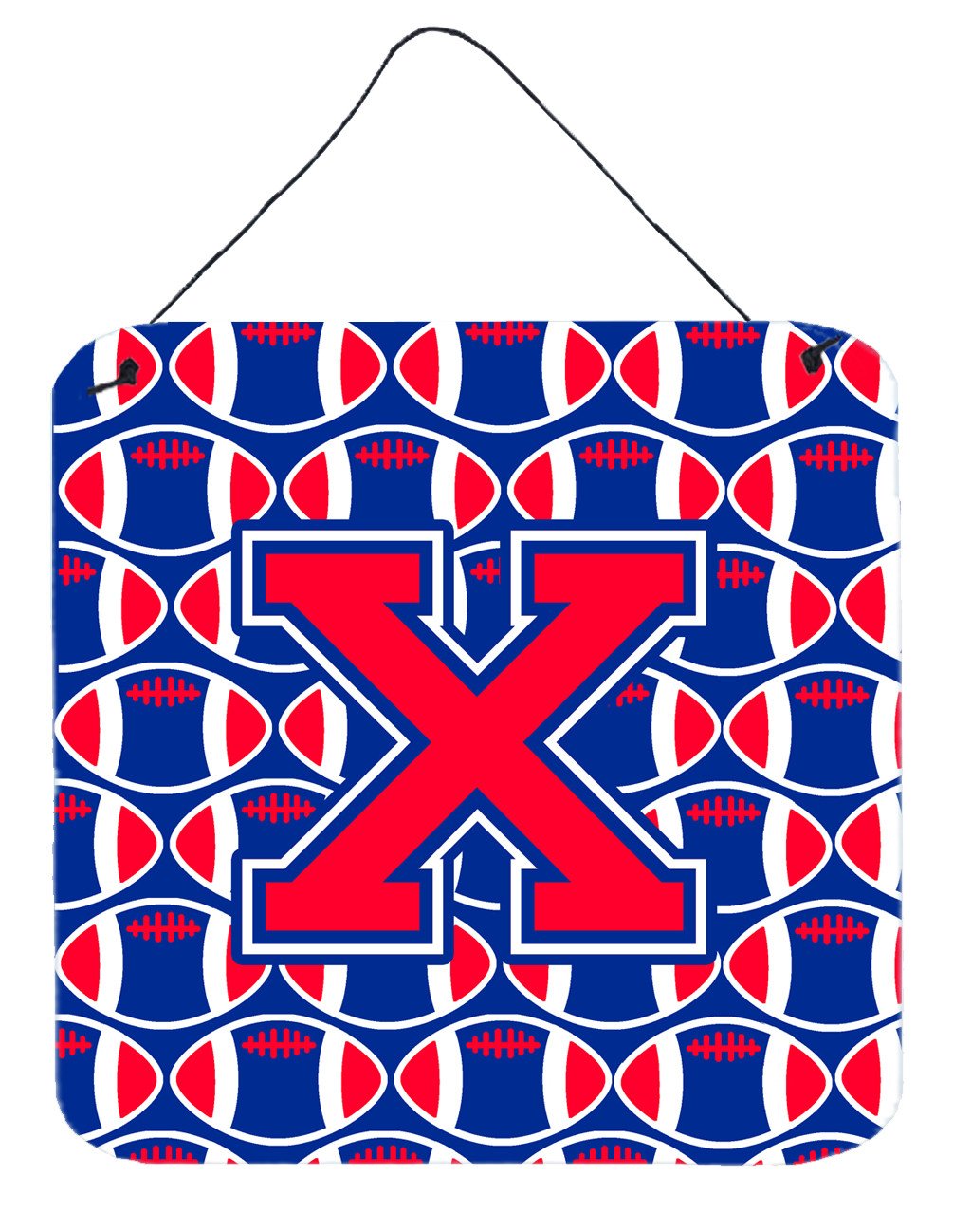 Letter X Football Harvard Crimson and Yale Blue Wall or Door Hanging Prints CJ1076-XDS66 by Caroline&#39;s Treasures
