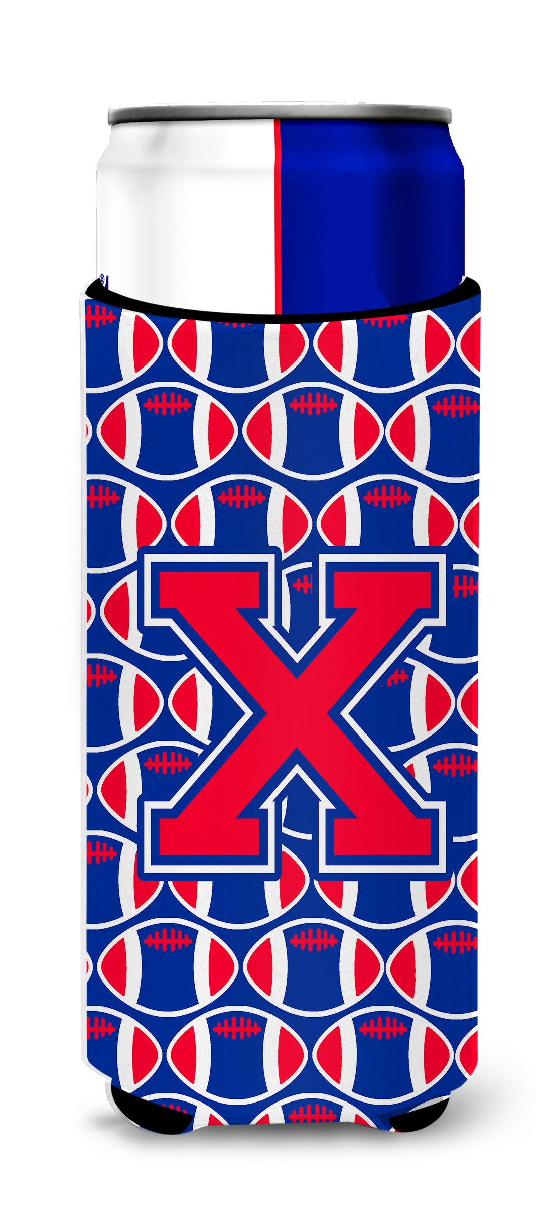 Letter X Football Crimson and Yale Blue Ultra Beverage Insulators for slim cans CJ1076-XMUK