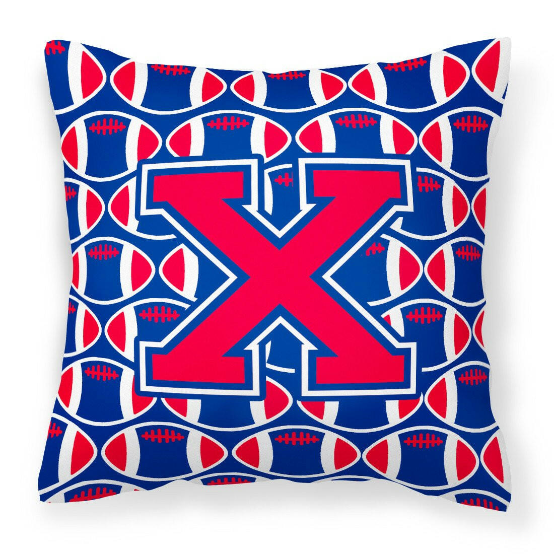 Letter X Football Harvard Crimson and Yale Blue Fabric Decorative Pillow CJ1076-XPW1414 by Caroline&#39;s Treasures