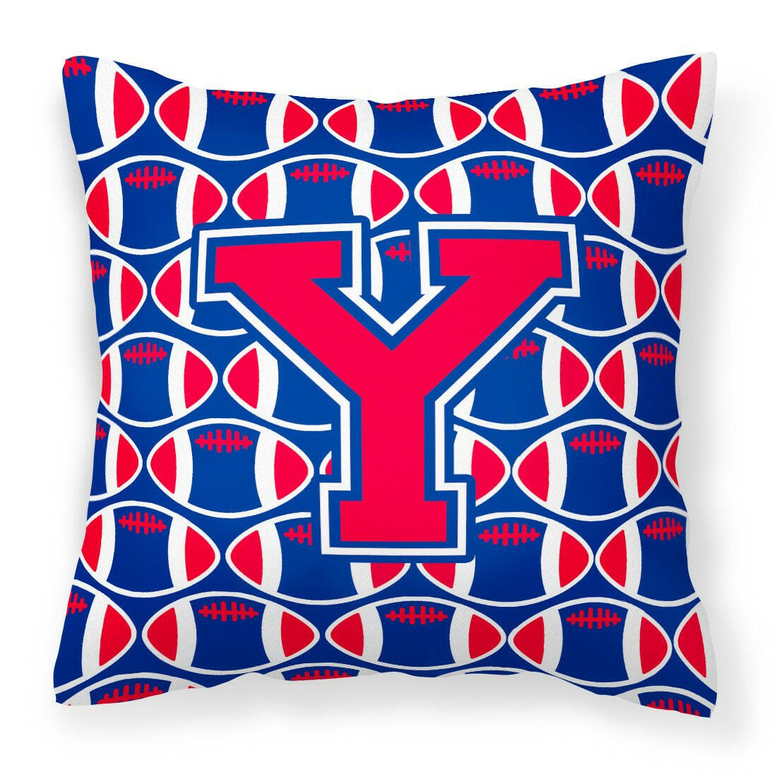 Letter Y Football Harvard Crimson and Yale Blue Fabric Decorative Pillow CJ1076-YPW1414 by Caroline&#39;s Treasures