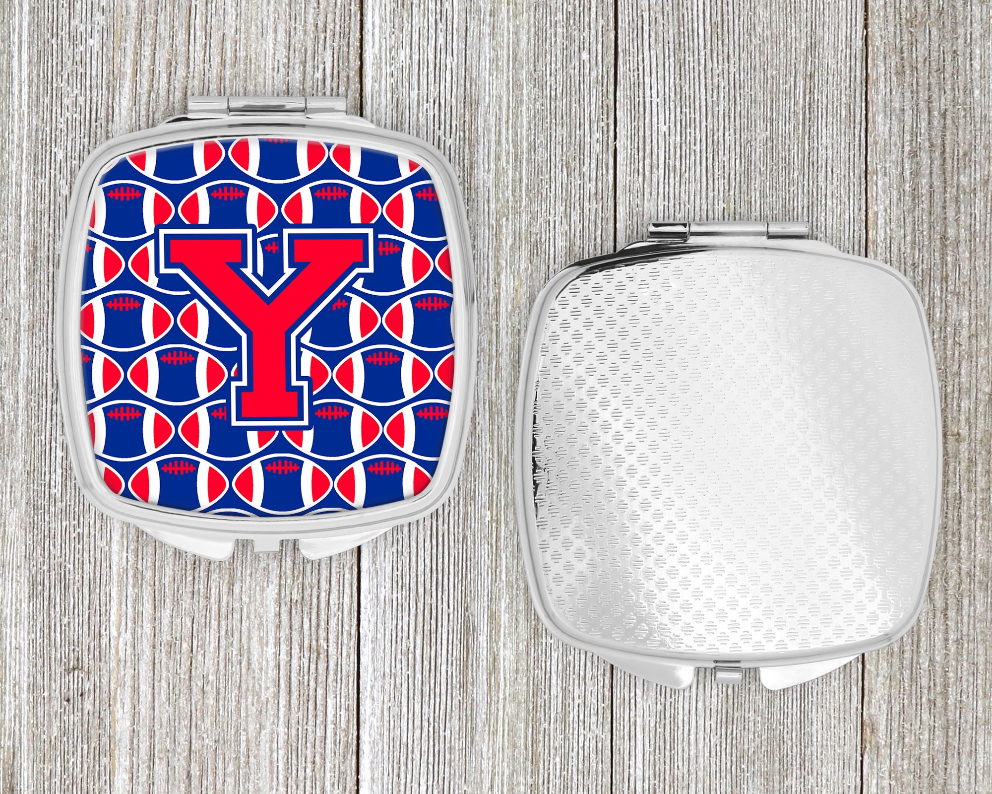 Letter Y Football Harvard Crimson and Yale Blue Compact Mirror CJ1076-YSCM