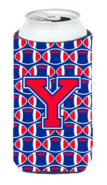 Letter Y Football Crimson and Yale Blue Tall Boy Beverage Insulator Hugger CJ1076-YTBC by Caroline&#39;s Treasures