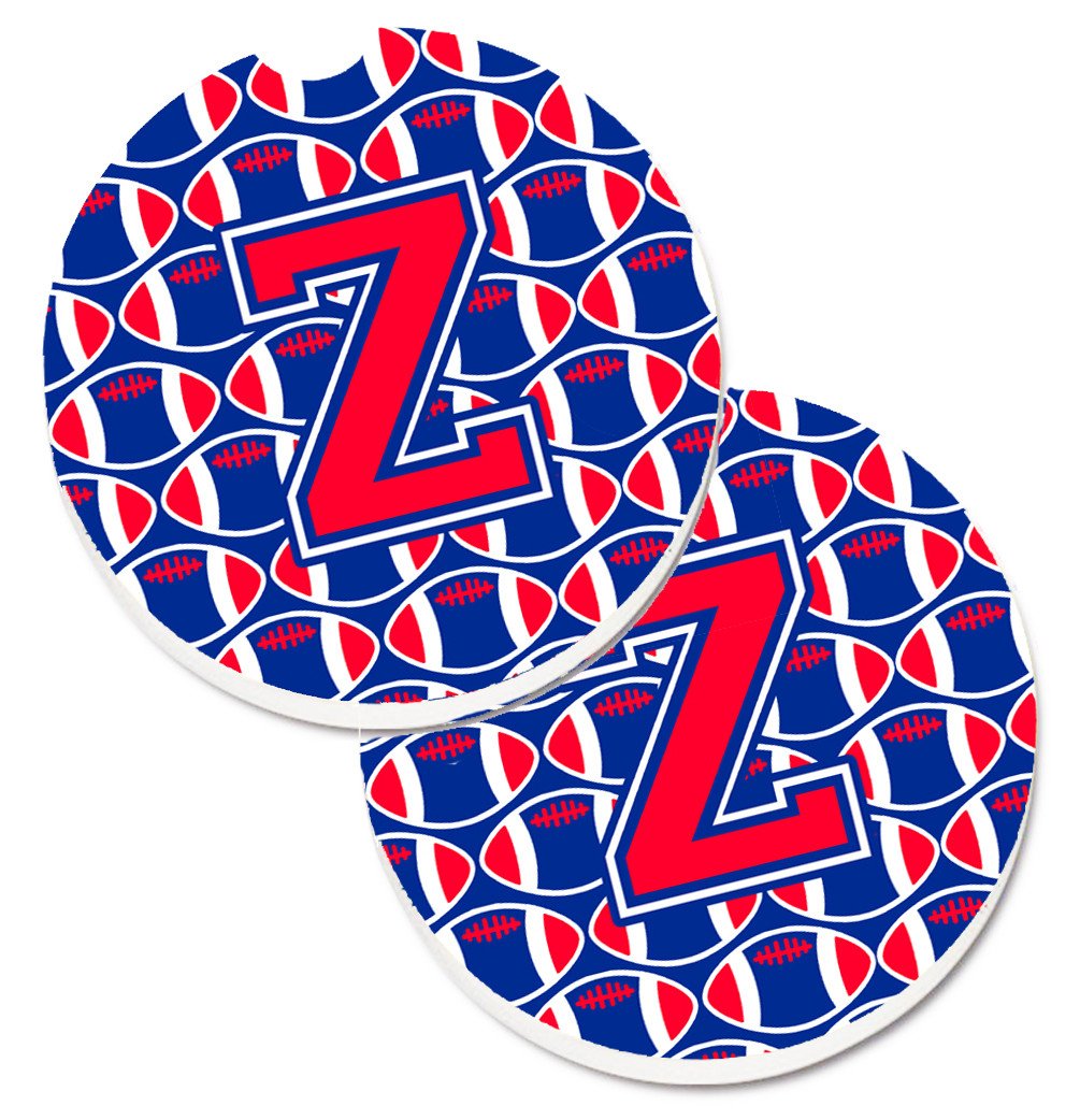 Letter Z Football Harvard Crimson and Yale Blue Set of 2 Cup Holder Car Coasters CJ1076-ZCARC by Caroline&#39;s Treasures