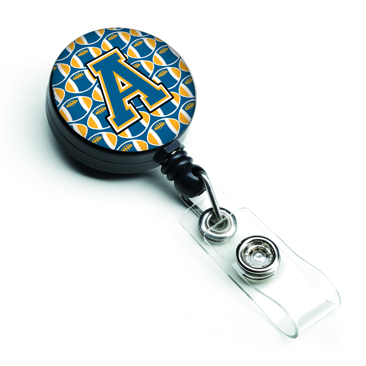 Letter A Football Blue and Gold Retractable Badge Reel CJ1077-ABR.