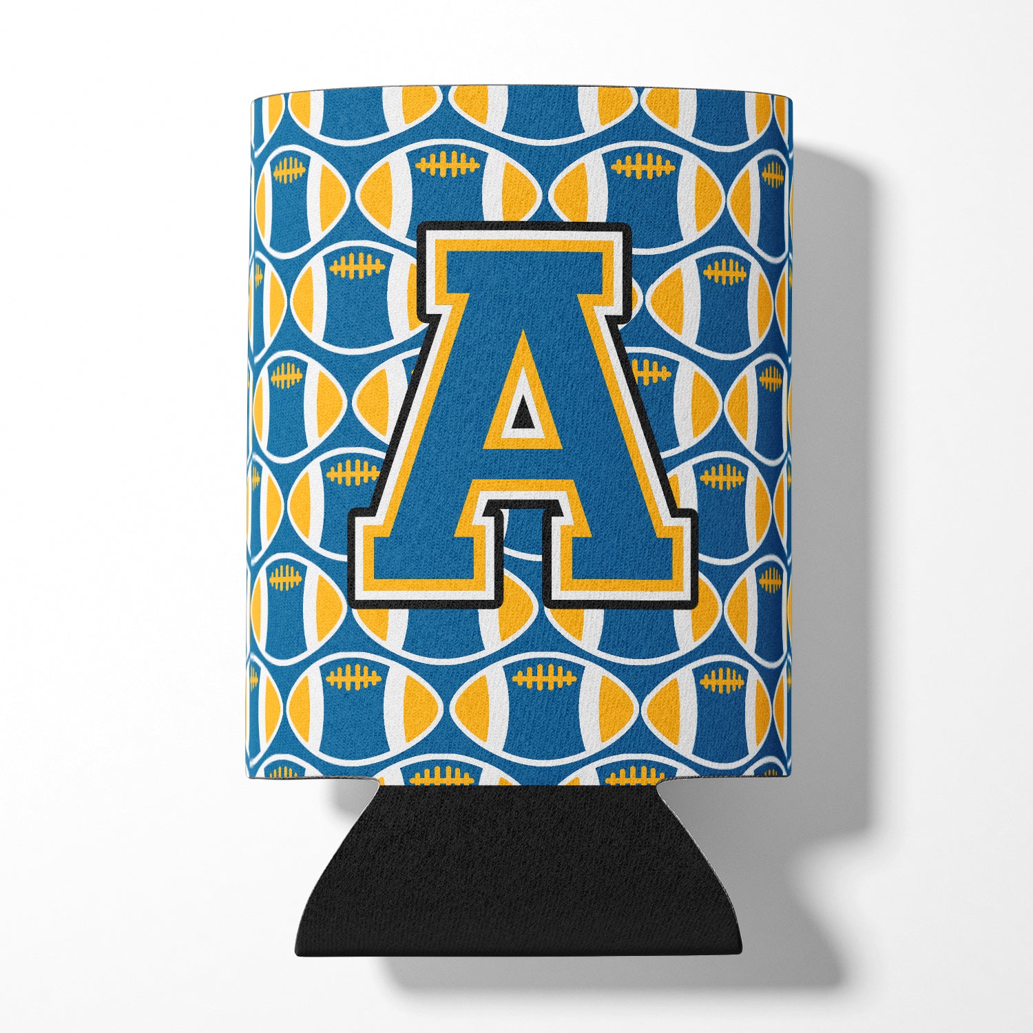 Letter A Football Blue and Gold Can or Bottle Hugger CJ1077-ACC