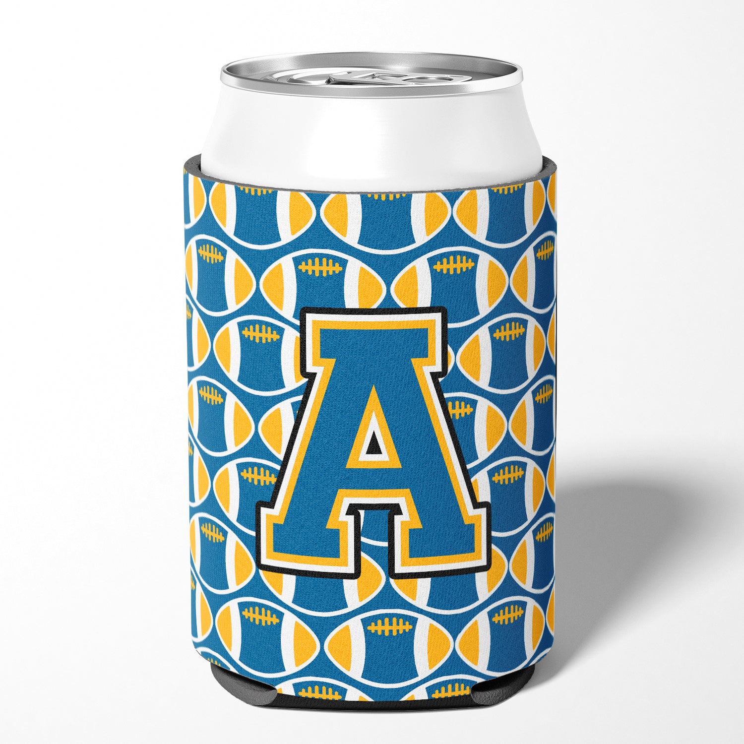 Letter A Football Blue and Gold Can or Bottle Hugger CJ1077-ACC