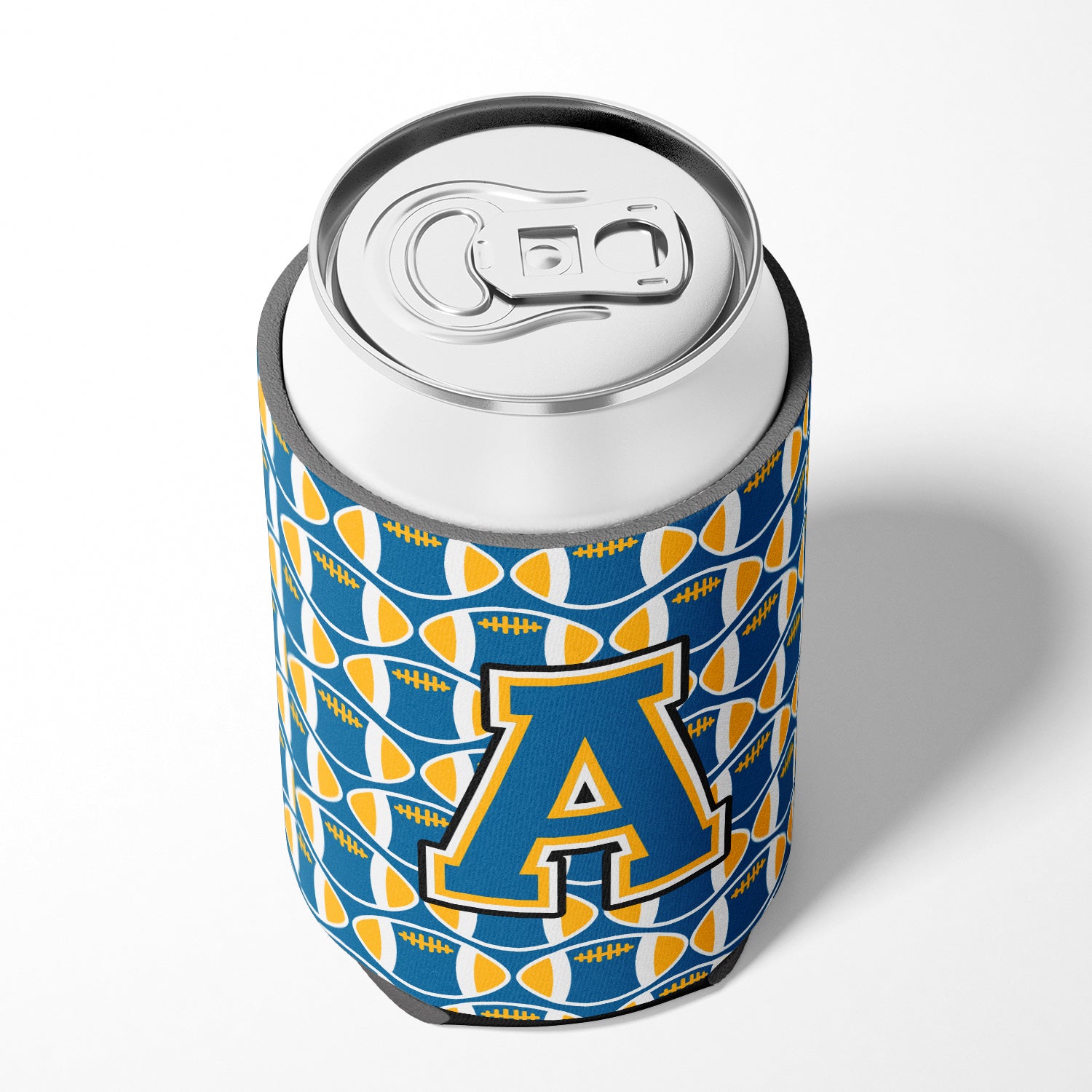 Letter A Football Blue and Gold Can or Bottle Hugger CJ1077-ACC.