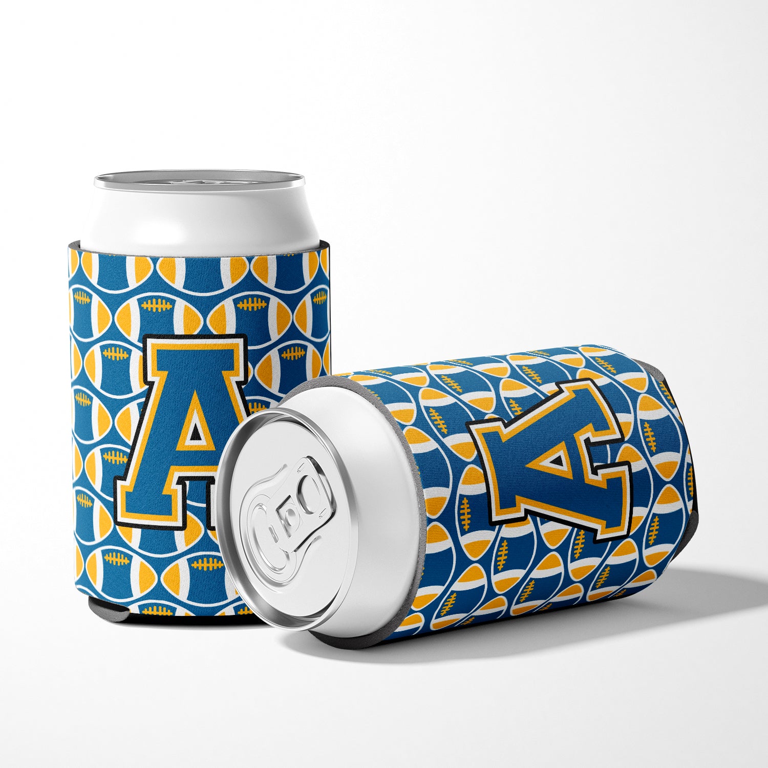 Letter A Football Blue and Gold Can or Bottle Hugger CJ1077-ACC.