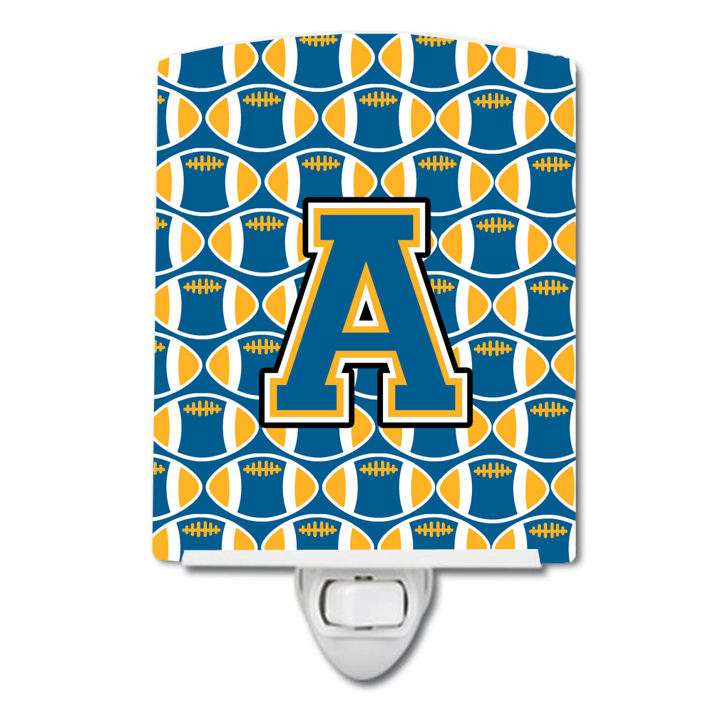 Letter A Football Blue and Gold Ceramic Night Light CJ1077-ACNL - the-store.com