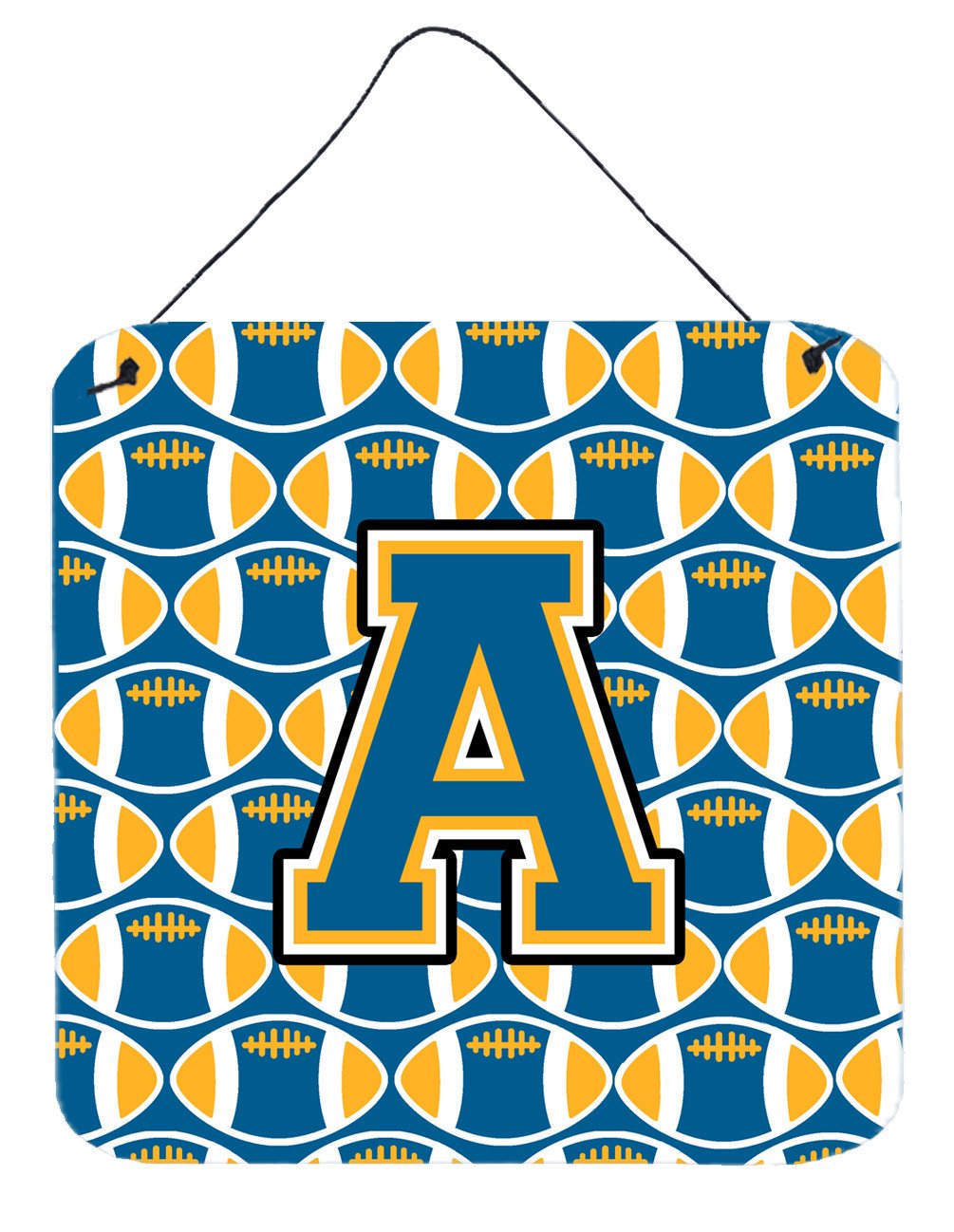 Letter A Football Blue and Gold Wall or Door Hanging Prints CJ1077-ADS66 by Caroline&#39;s Treasures