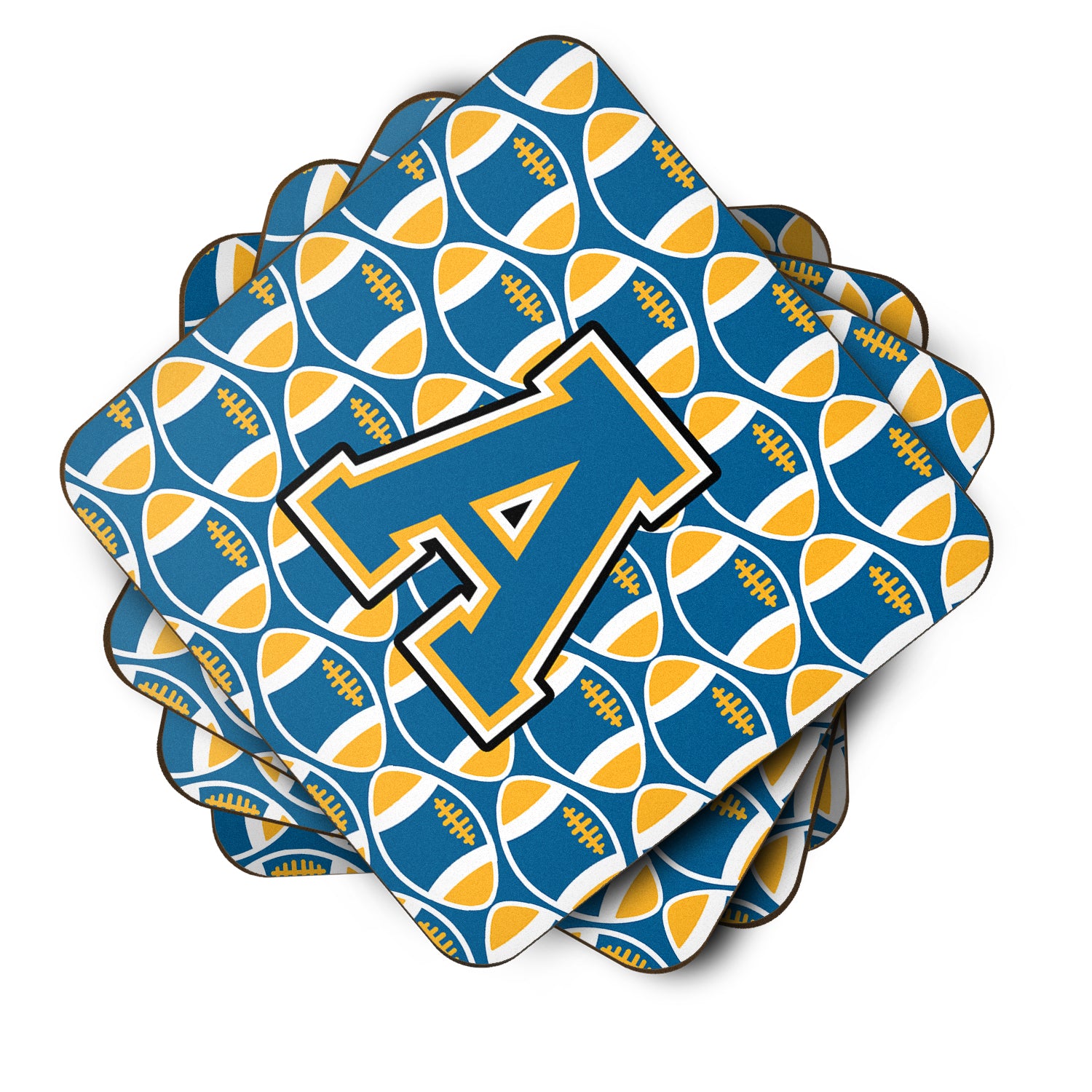 Letter A Football Blue and Gold Foam Coaster Set of 4 CJ1077-AFC - the-store.com