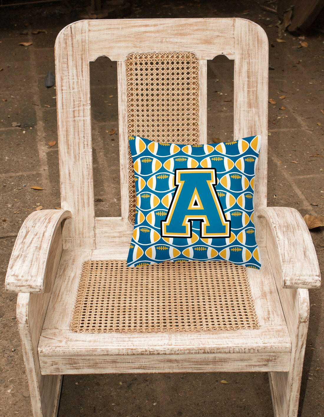 Letter A Football Blue and Gold Fabric Decorative Pillow CJ1077-APW1414 by Caroline's Treasures