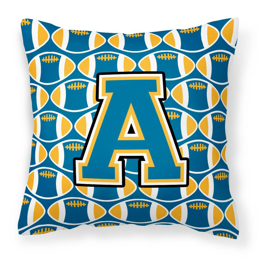 Letter A Football Blue and Gold Fabric Decorative Pillow CJ1077-APW1414 by Caroline's Treasures