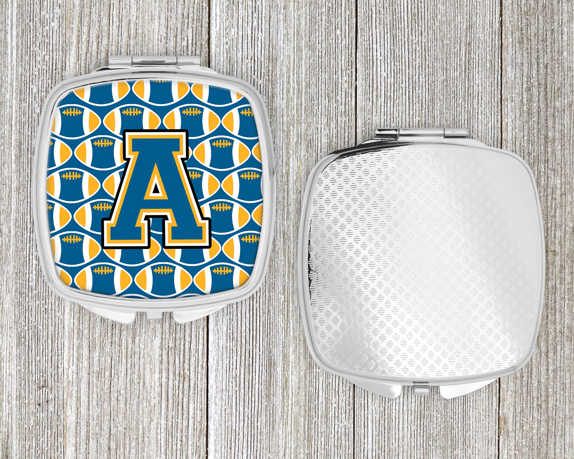 Letter A Football Blue and Gold Compact Mirror CJ1077-ASCM