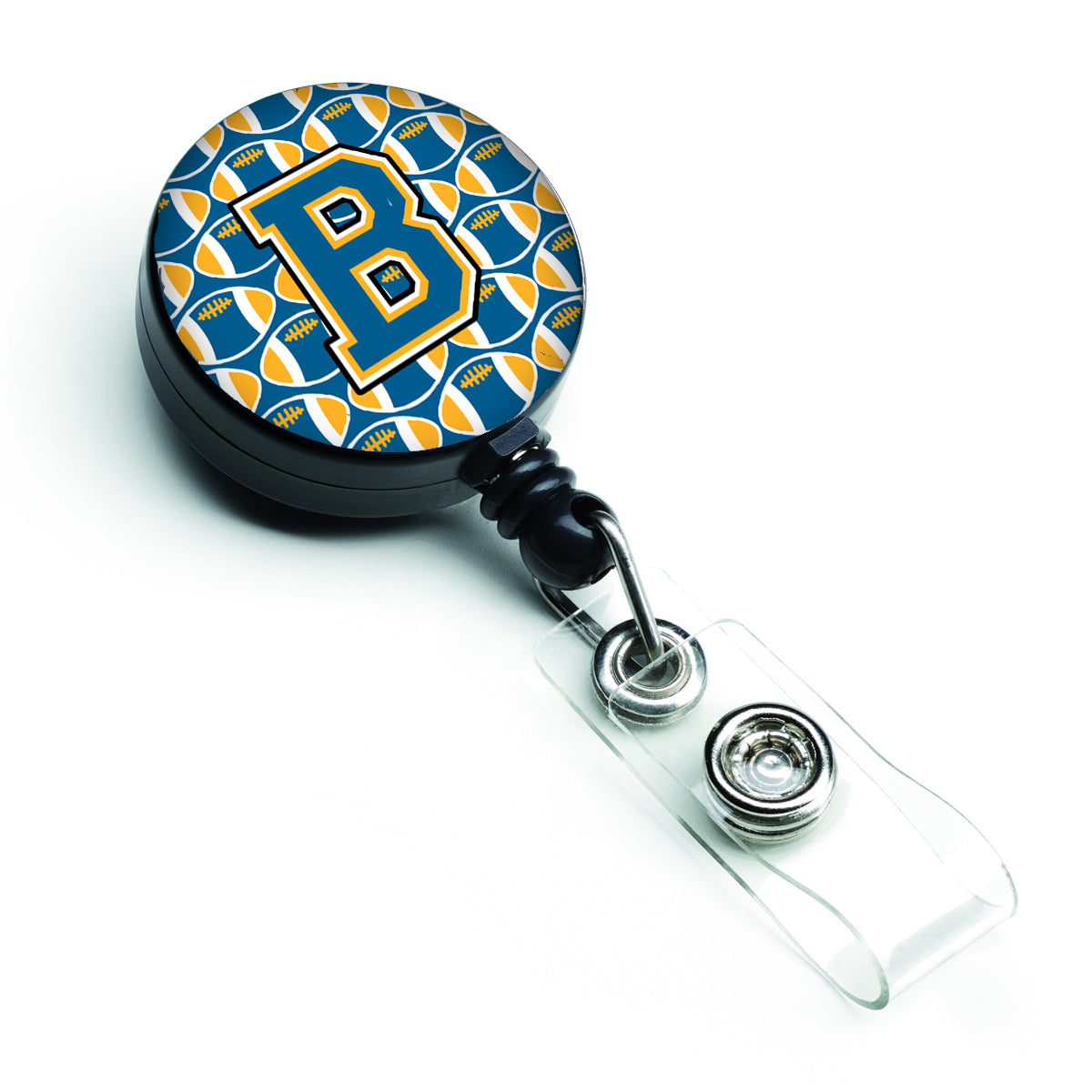 Letter B Football Blue and Gold Retractable Badge Reel CJ1077-BBR