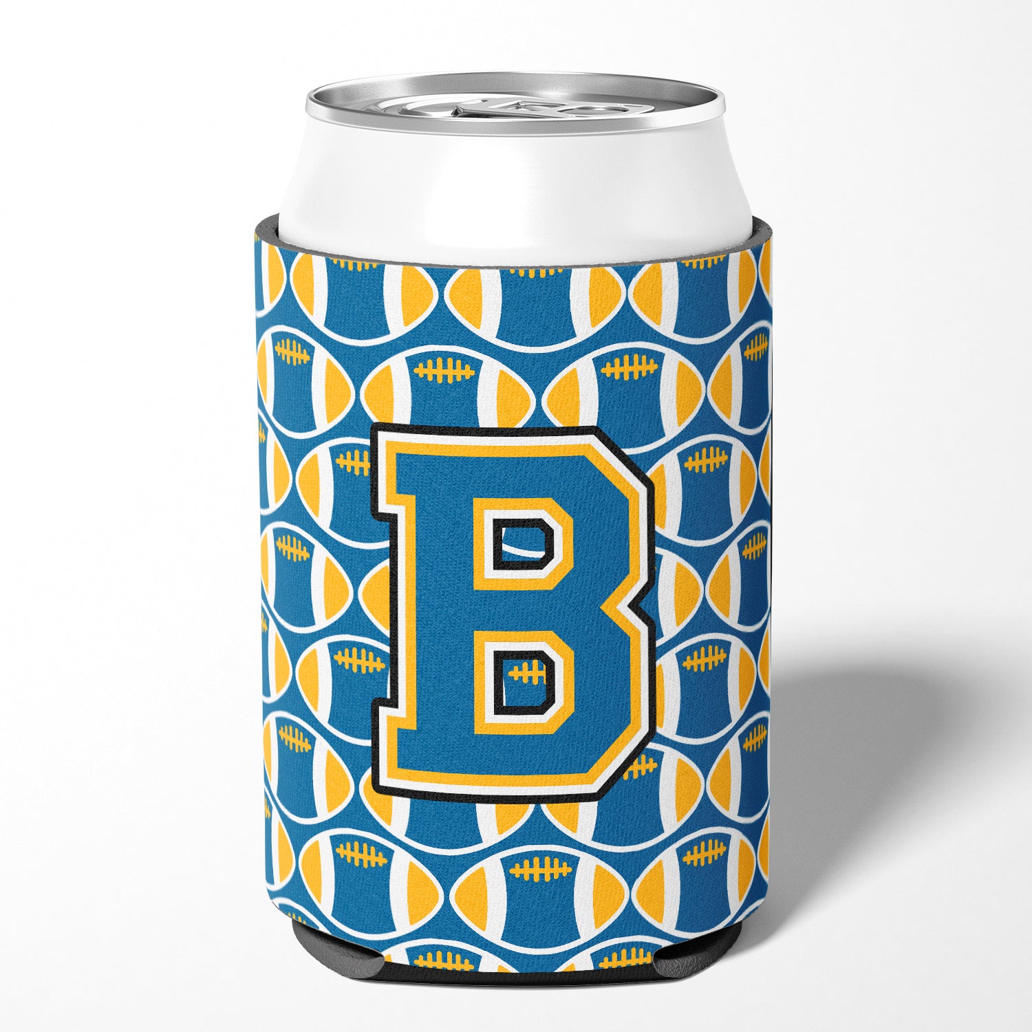 Letter B Football Blue and Gold Can or Bottle Hugger CJ1077-BCC