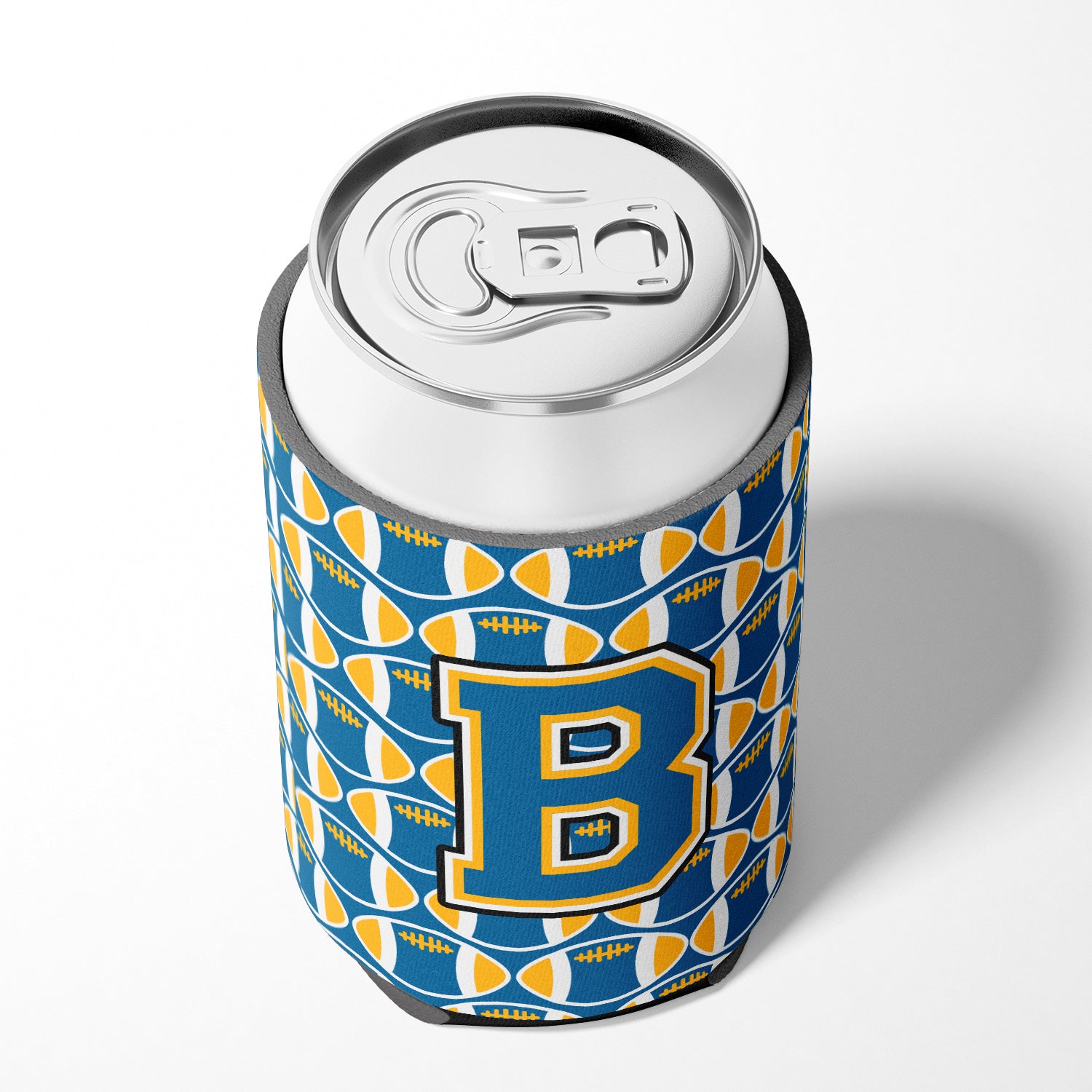 Letter B Football Blue and Gold Can or Bottle Hugger CJ1077-BCC.