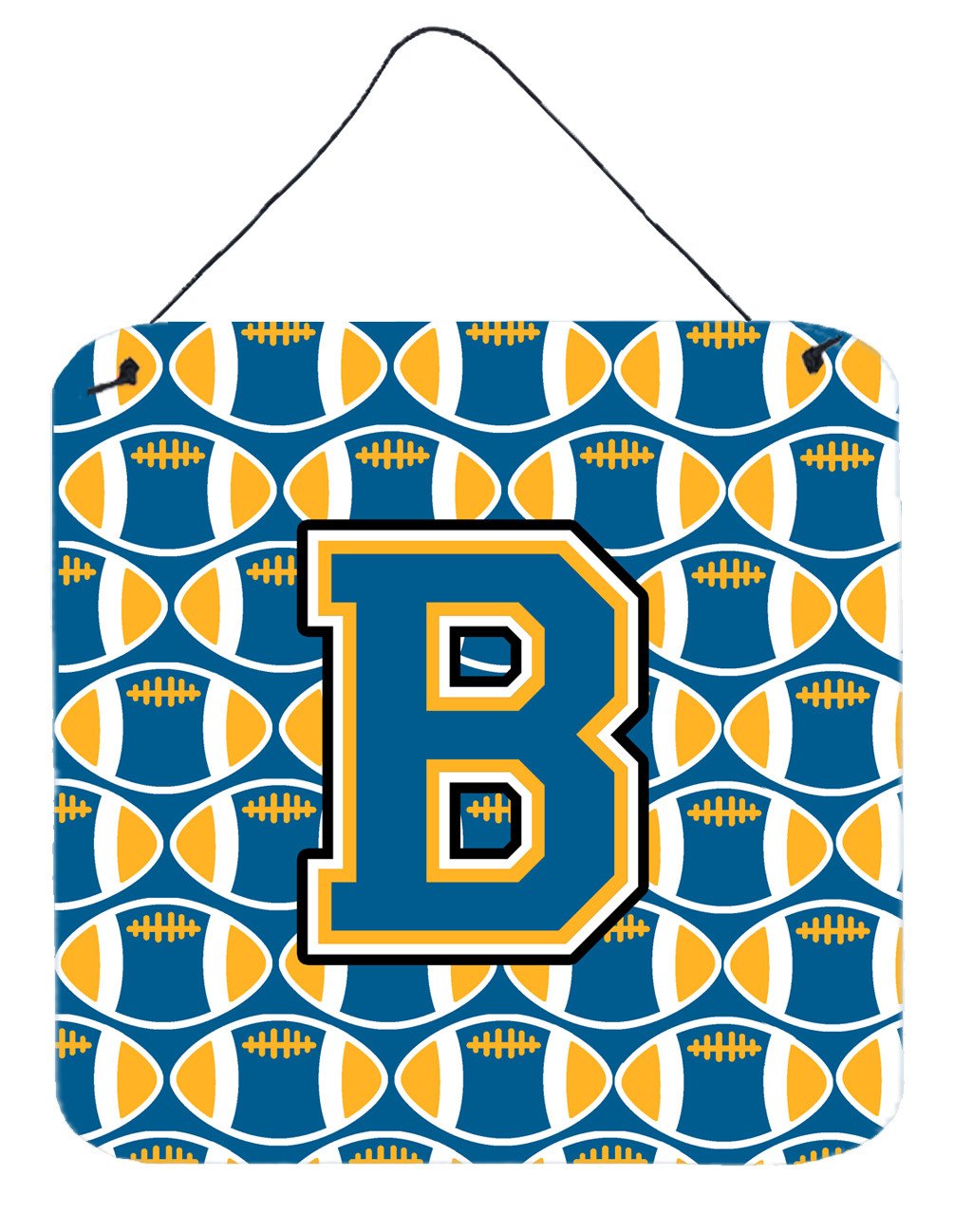 Letter B Football Blue and Gold Wall or Door Hanging Prints CJ1077-BDS66 by Caroline&#39;s Treasures