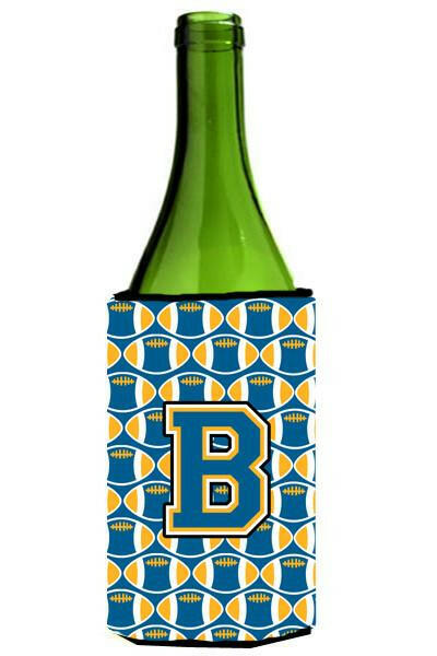 Letter B Football Blue and Gold Wine Bottle Beverage Insulator Hugger CJ1077-BLITERK by Caroline&#39;s Treasures