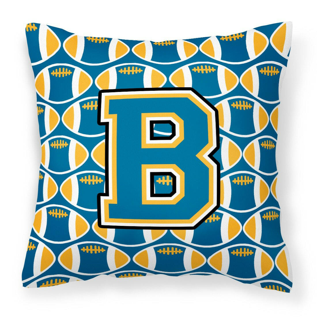 Letter B Football Blue and Gold Fabric Decorative Pillow CJ1077-BPW1414 by Caroline&#39;s Treasures