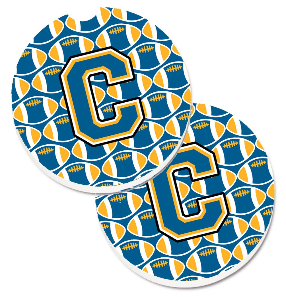 Letter C Football Blue and Gold Set of 2 Cup Holder Car Coasters CJ1077-CCARC by Caroline&#39;s Treasures