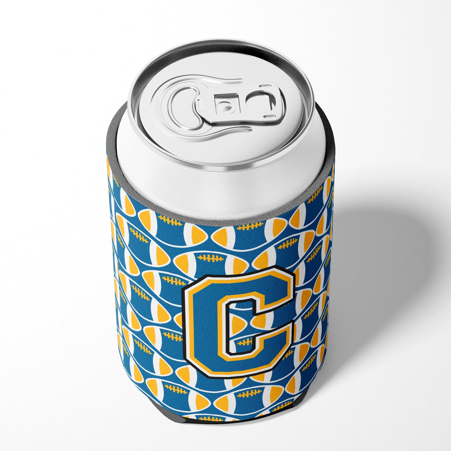 Letter C Football Blue and Gold Can or Bottle Hugger CJ1077-CCC.