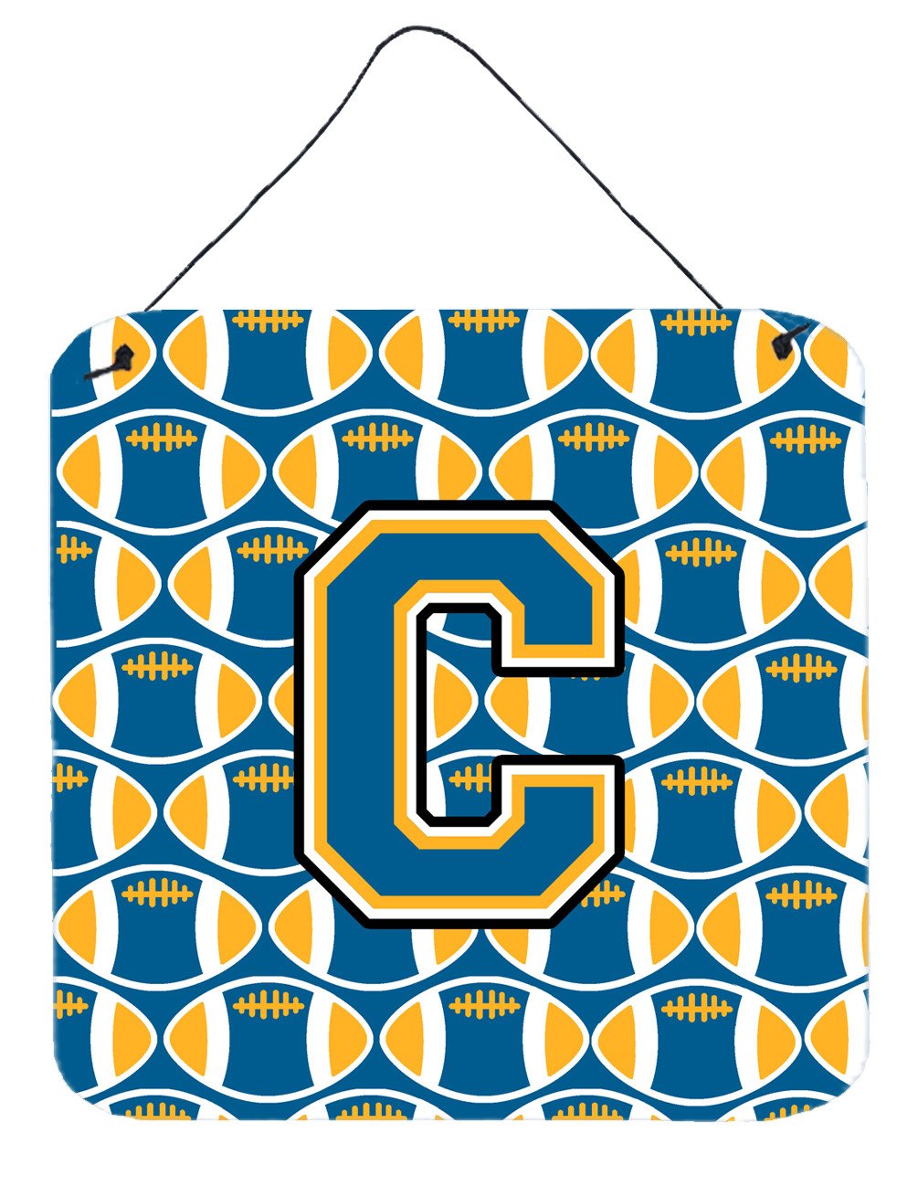 Letter C Football Blue and Gold Wall or Door Hanging Prints CJ1077-CDS66 by Caroline&#39;s Treasures