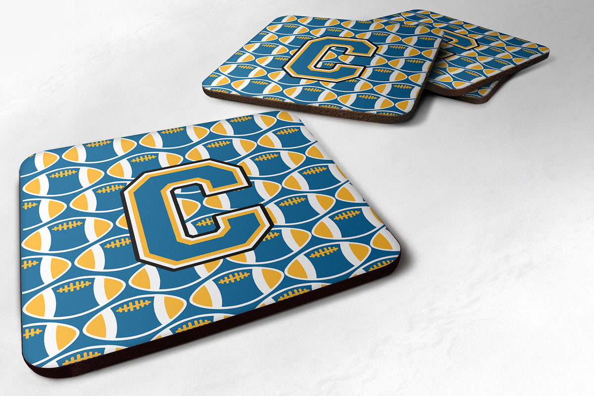 Letter C Football Blue and Gold Foam Coaster Set of 4 CJ1077-CFC - the-store.com