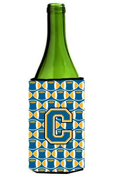 Letter C Football Blue and Gold Wine Bottle Beverage Insulator Hugger CJ1077-CLITERK by Caroline&#39;s Treasures